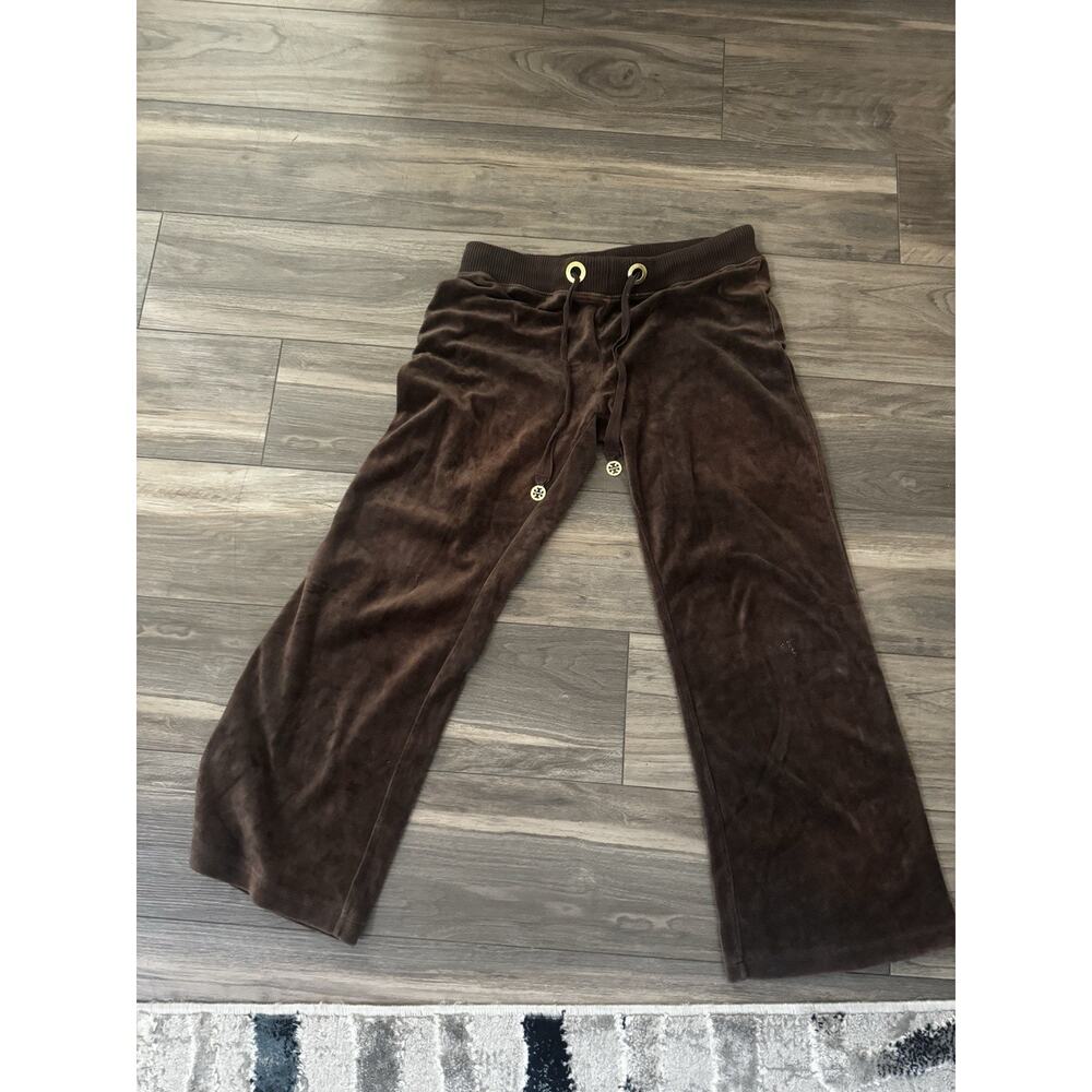 Tory Burch Brown Velour Wide-Leg Track Pants - Size M Y2K